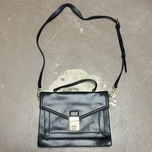 Ted Baker Black Leather Satchel with Gold Hardware